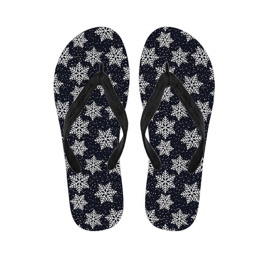 Blue And Silver Snowflake Pattern Print Flip Flops