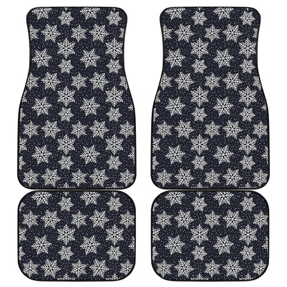 Blue And Silver Snowflake Pattern Print Front and Back Car Floor Mats