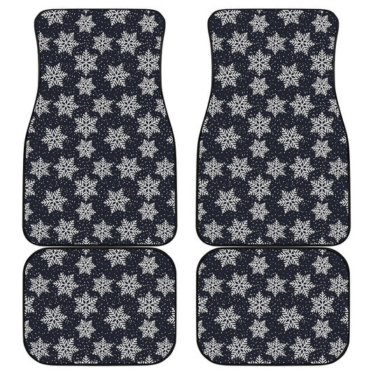 Blue And Silver Snowflake Pattern Print Front and Back Car Floor Mats