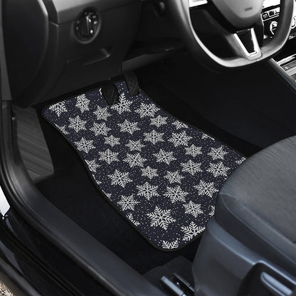 Blue And Silver Snowflake Pattern Print Front Car Floor Mats