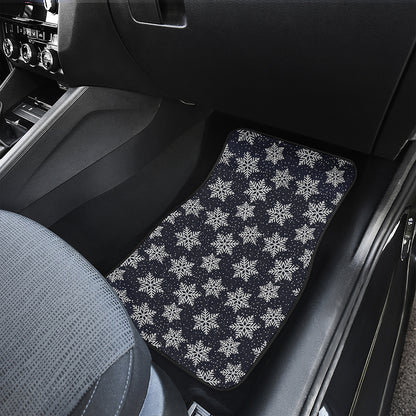 Blue And Silver Snowflake Pattern Print Front Car Floor Mats