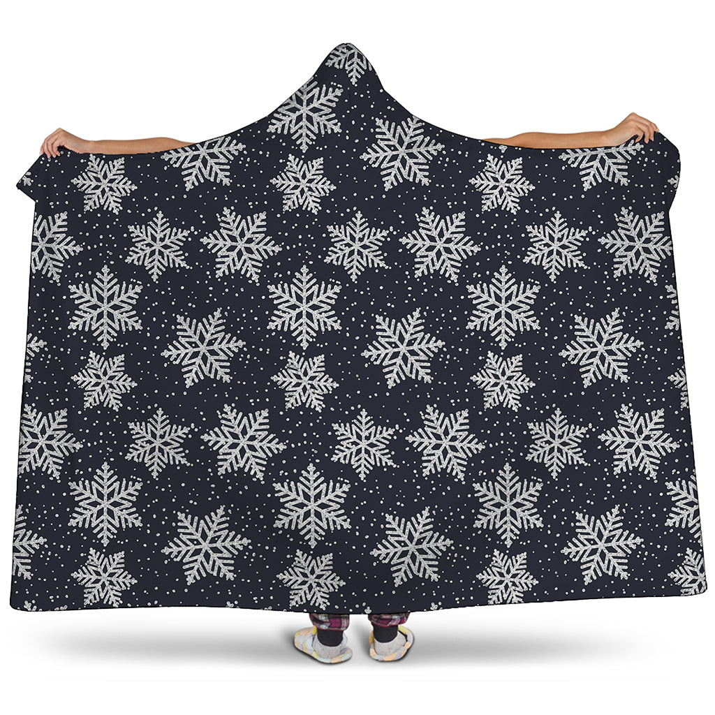 Blue And Silver Snowflake Pattern Print Hooded Blanket