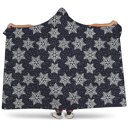 Blue And Silver Snowflake Pattern Print Hooded Blanket