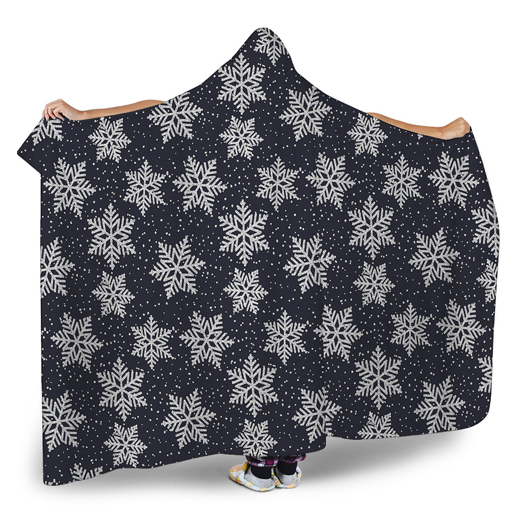 Blue And Silver Snowflake Pattern Print Hooded Blanket