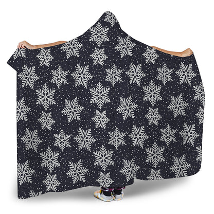 Blue And Silver Snowflake Pattern Print Hooded Blanket