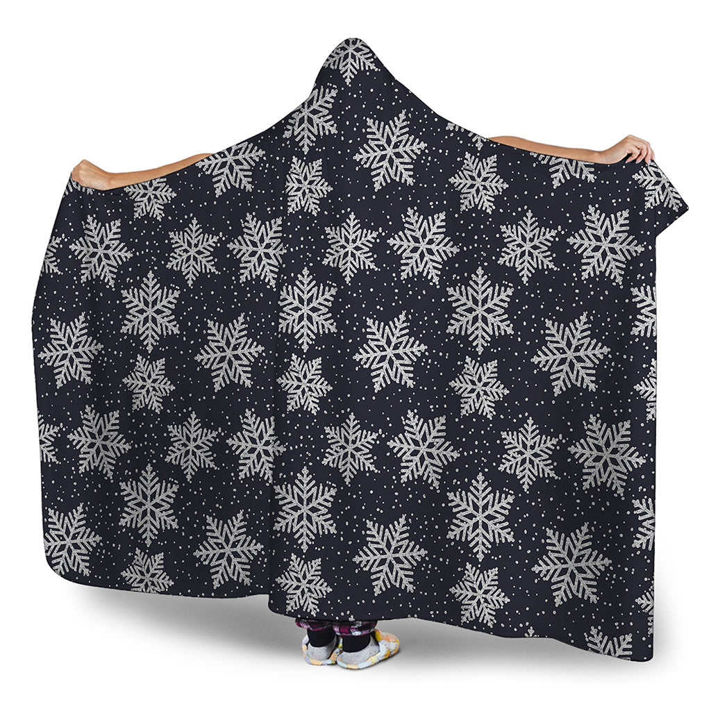 Blue And Silver Snowflake Pattern Print Hooded Blanket