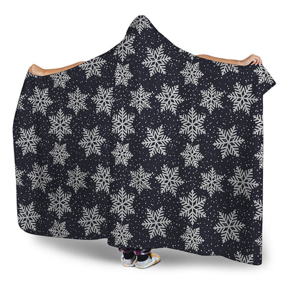 Blue And Silver Snowflake Pattern Print Hooded Blanket