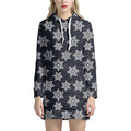 Blue And Silver Snowflake Pattern Print Pullover Hoodie Dress