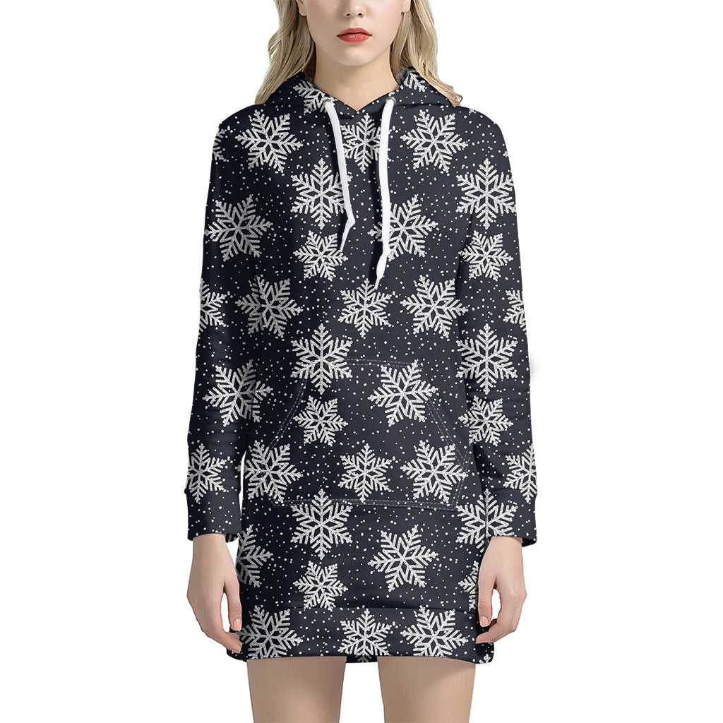 Blue And Silver Snowflake Pattern Print Hoodie Dress