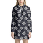 Blue And Silver Snowflake Pattern Print Hoodie Dress