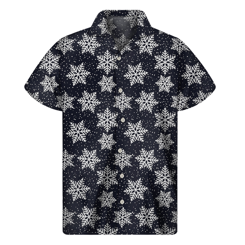 Blue And Silver Snowflake Pattern Print Men's Short Sleeve Shirt