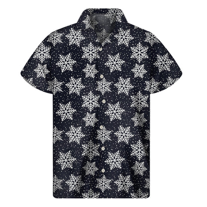 Blue And Silver Snowflake Pattern Print Men's Short Sleeve Shirt