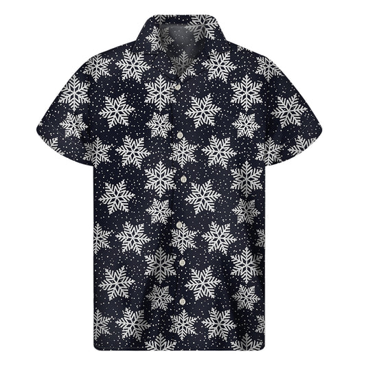 Blue And Silver Snowflake Pattern Print Men's Short Sleeve Shirt
