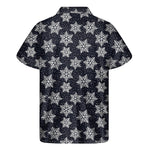 Blue And Silver Snowflake Pattern Print Men's Short Sleeve Shirt