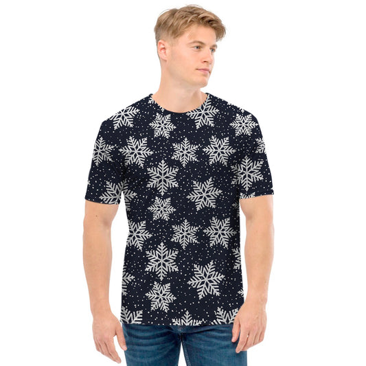 Blue And Silver Snowflake Pattern Print Men's T-Shirt