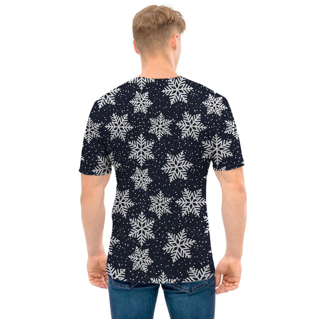 Blue And Silver Snowflake Pattern Print Men's T-Shirt