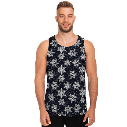 Blue And Silver Snowflake Pattern Print Men's Tank Top