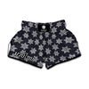 Blue And Silver Snowflake Pattern Print Muay Thai Boxing Shorts