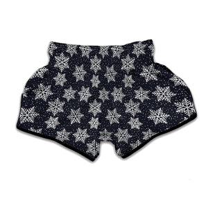 Blue And Silver Snowflake Pattern Print Muay Thai Boxing Shorts