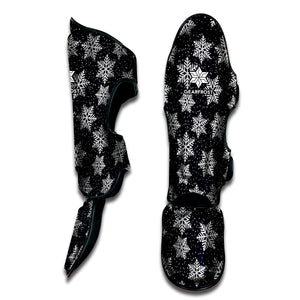 Blue And Silver Snowflake Pattern Print Muay Thai Shin Guard