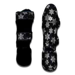 Blue And Silver Snowflake Pattern Print Muay Thai Shin Guard