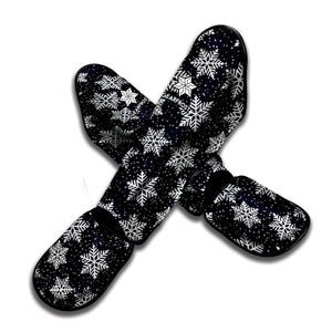 Blue And Silver Snowflake Pattern Print Muay Thai Shin Guard