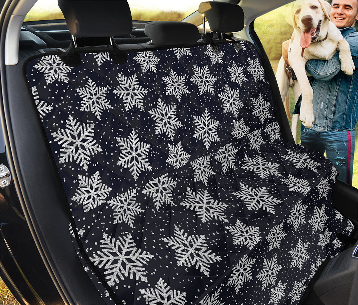 Blue And Silver Snowflake Pattern Print Pet Car Back Seat Cover