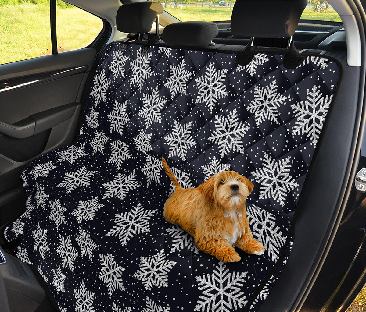 Blue And Silver Snowflake Pattern Print Pet Car Back Seat Cover