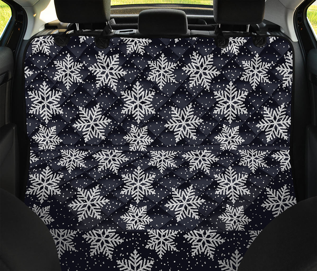 Blue And Silver Snowflake Pattern Print Pet Car Back Seat Cover