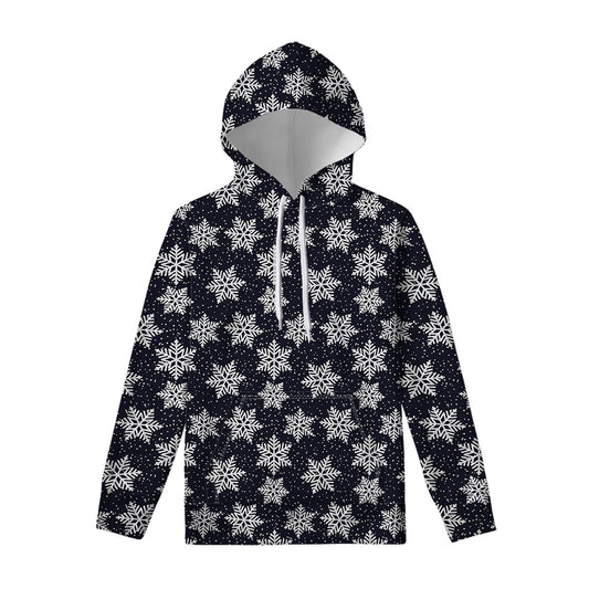 Blue And Silver Snowflake Pattern Print Pullover Hoodie
