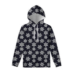 Blue And Silver Snowflake Pattern Print Pullover Hoodie