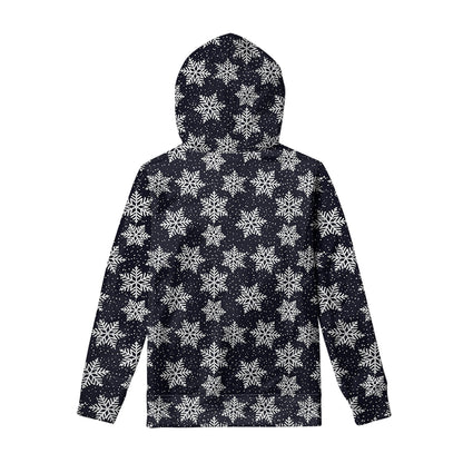 Blue And Silver Snowflake Pattern Print Pullover Hoodie