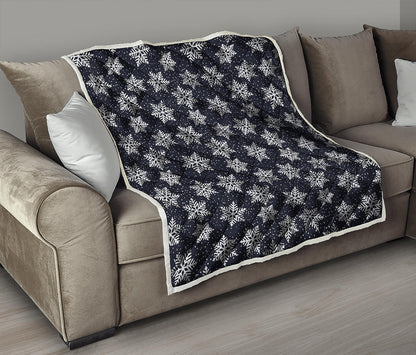 Blue And Silver Snowflake Pattern Print Quilt