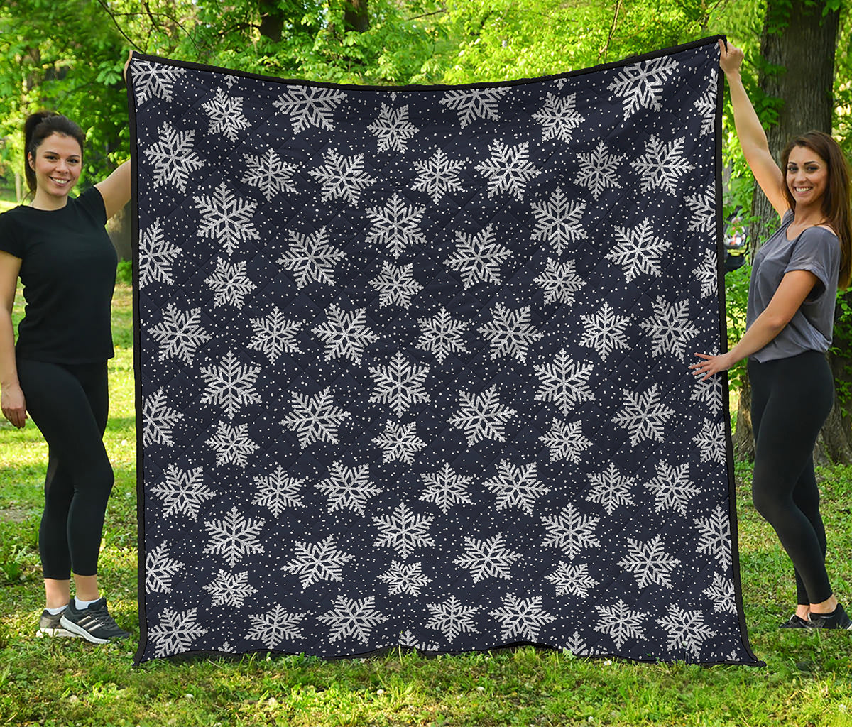 Blue And Silver Snowflake Pattern Print Quilt