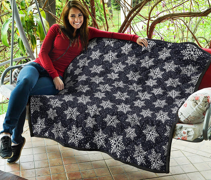Blue And Silver Snowflake Pattern Print Quilt