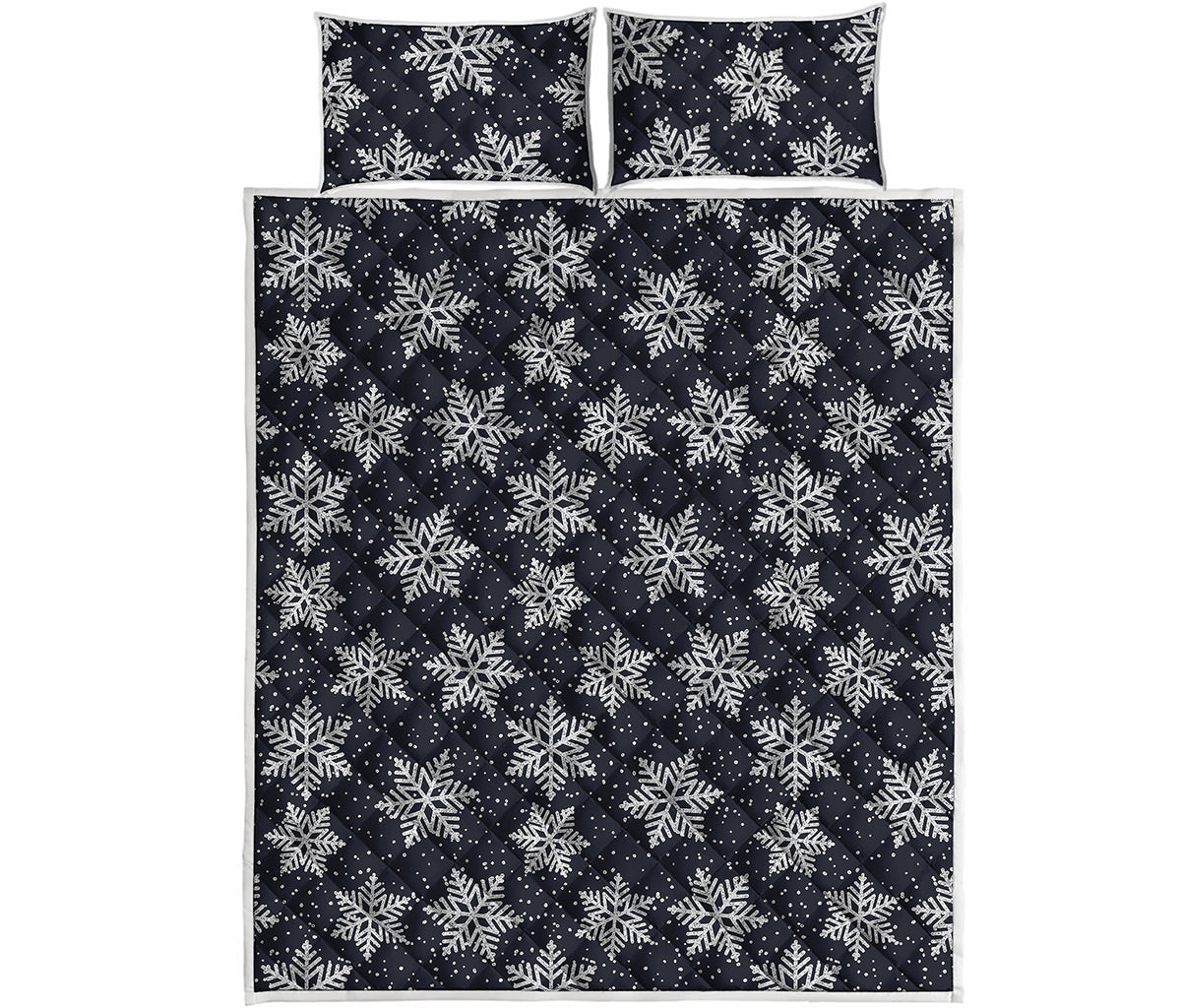 Blue And Silver Snowflake Pattern Print Quilt Bed Set