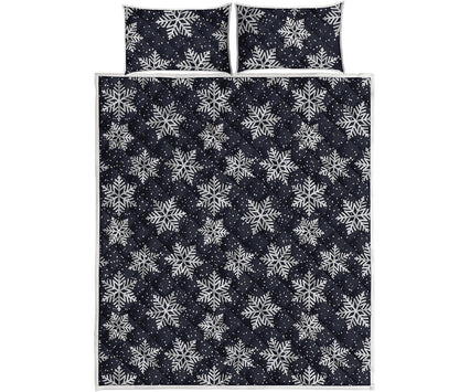 Blue And Silver Snowflake Pattern Print Quilt Bed Set