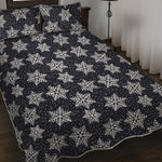 Blue And Silver Snowflake Pattern Print Quilt Bed Set