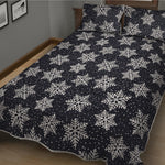 Blue And Silver Snowflake Pattern Print Quilt Bed Set