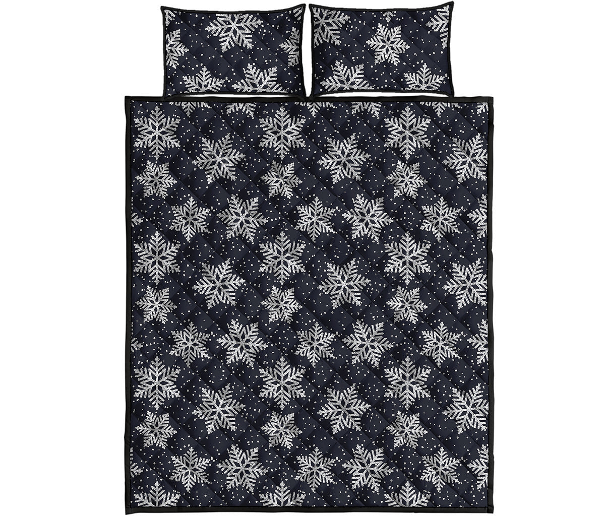 Blue And Silver Snowflake Pattern Print Quilt Bed Set