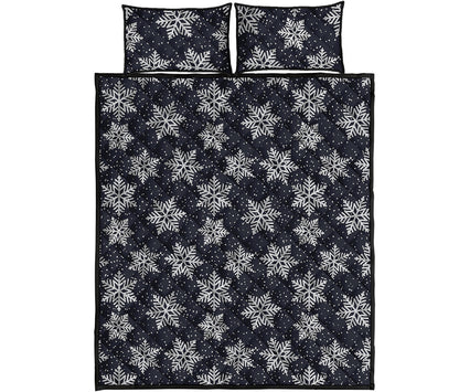 Blue And Silver Snowflake Pattern Print Quilt Bed Set