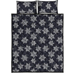 Blue And Silver Snowflake Pattern Print Quilt Bed Set
