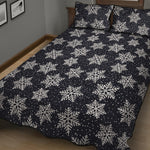 Blue And Silver Snowflake Pattern Print Quilt Bed Set