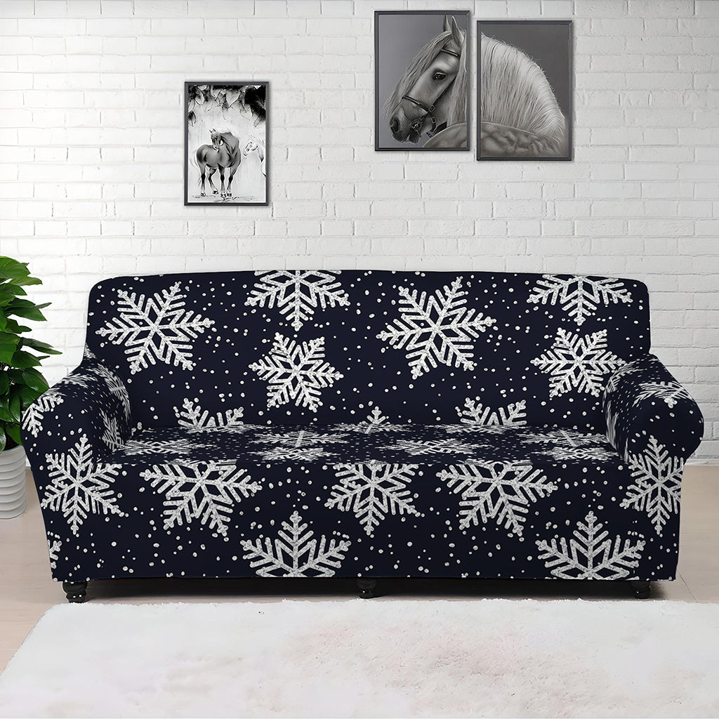 Blue And Silver Snowflake Pattern Print Sofa Cover