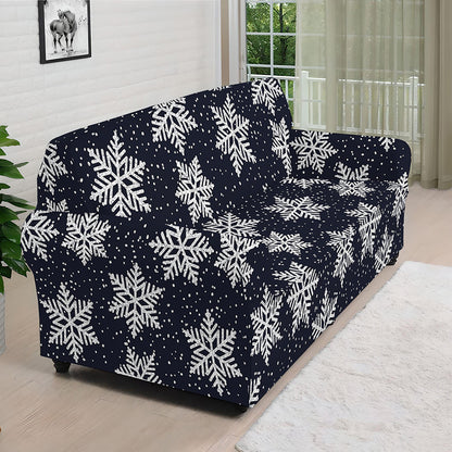 Blue And Silver Snowflake Pattern Print Sofa Cover