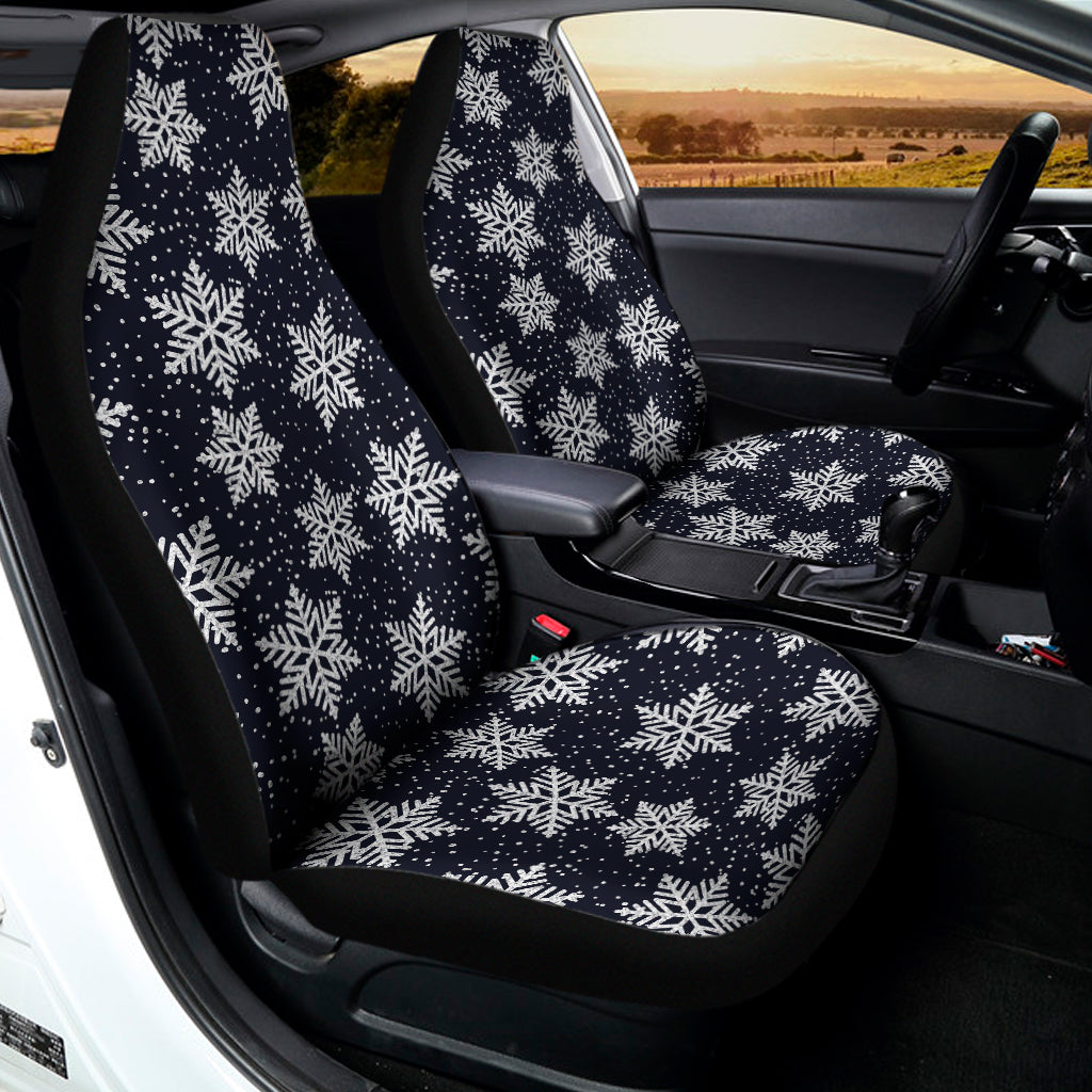 Blue And Silver Snowflake Pattern Print Universal Fit Car Seat Covers