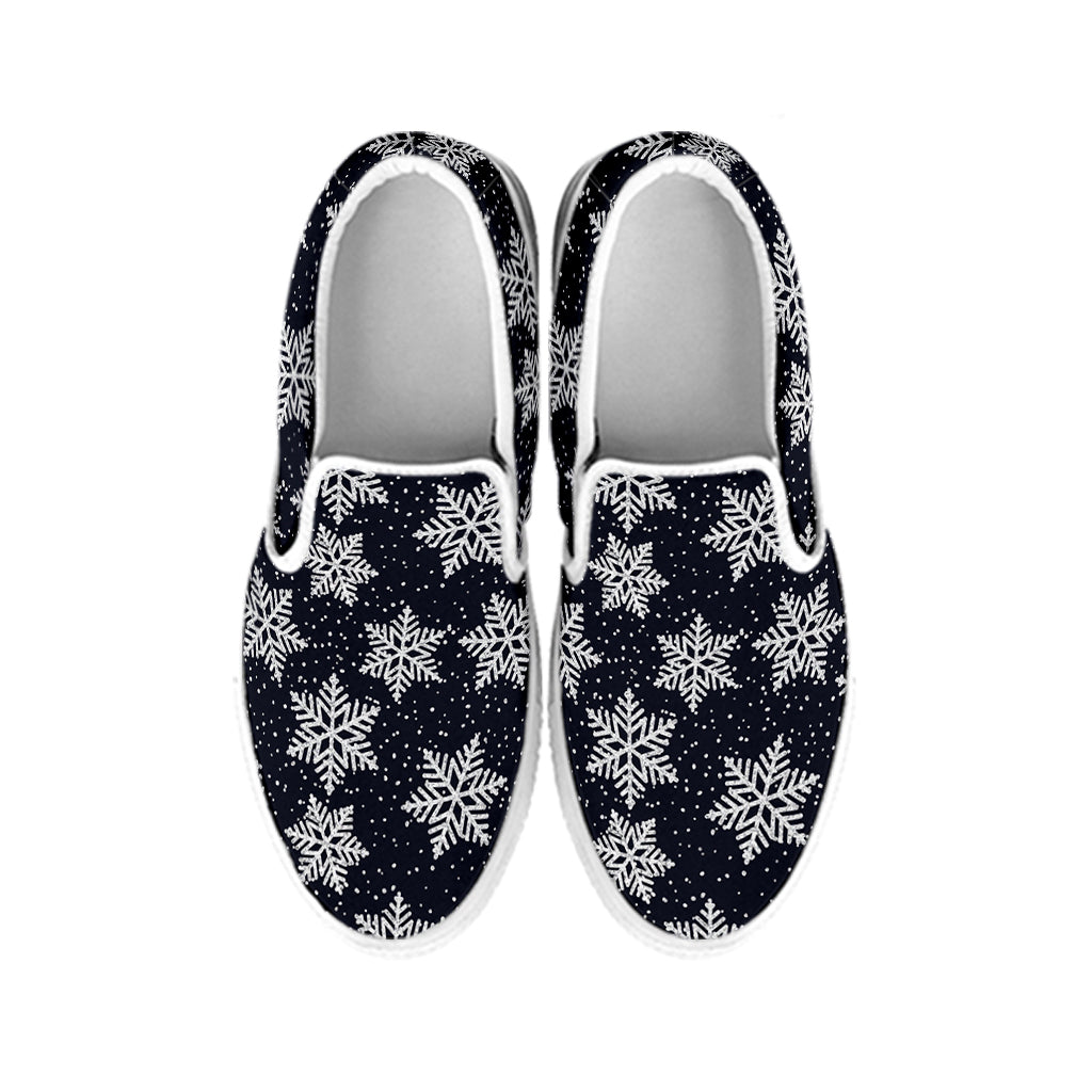 Blue And Silver Snowflake Pattern Print White Slip On Shoes