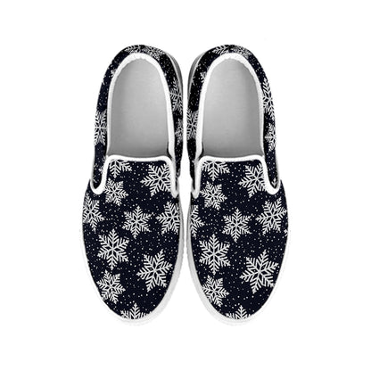 Blue And Silver Snowflake Pattern Print White Slip On Shoes
