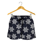 Blue And Silver Snowflake Pattern Print Women's Shorts