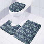 Blue And Teal Damask Pattern Print 3 Piece Bath Mat Set